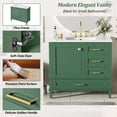 thumbnail image 5 of Bathroom Vanity with Sink, Freestanding Bathroom Sink Vanity with 3 Drawers & Soft-Close Door, Solid Wood Bathroom Cabinet with Ceramic Basin for Small Space (Green & 36"), 5 of 8