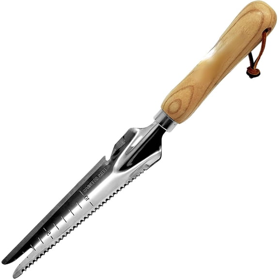 Multifunctional Garden Tool Stainless Steel Shovel Hand Weeder with Wood Handle Soil Knife Tool for Planting Weeding Digging Transplanting Cutting Measuring