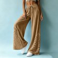 thumbnail image 4 of Kttectoa Womens Pants Drawstring Wide Leg Palazzo Pants Floral Lace Hem Boho Loose Casual Pants Vacation Solid, 4 of 5