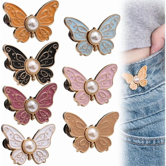 Detachable Butterfly Clips, Butterfly Waist Cinching Button for Clothes, Reusable Pant Clips for Waist Tightener, No-Sew Instant Waistband Buckle for Loose Jeans for Women Pants Skirts