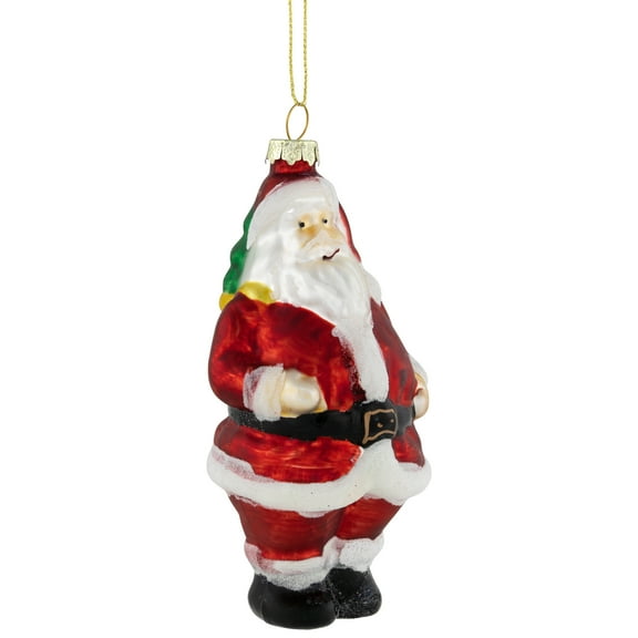 Northlight Traditional Santa Hanging Glass Christmas Ornament - 5" - Red and White
