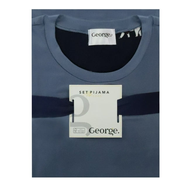 Pijama George para Hombre, Manga Larga Azul Talla G, 2 Piezas