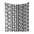 thumbnail image 1 of Folk Soft Flannel Fleece Throw Blanket, Old Vintage Swirls Leaf Abstract Composition with Vertical Borders, Cozy Plush for Indoor and Outdoor Use, 70" x 90", White Black, by Ambesonne, 1 of 6