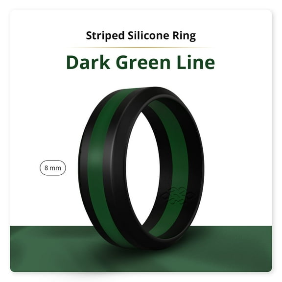 Dark Green Stripe Silicone Ring For Men and Women 8mm Bandwidth