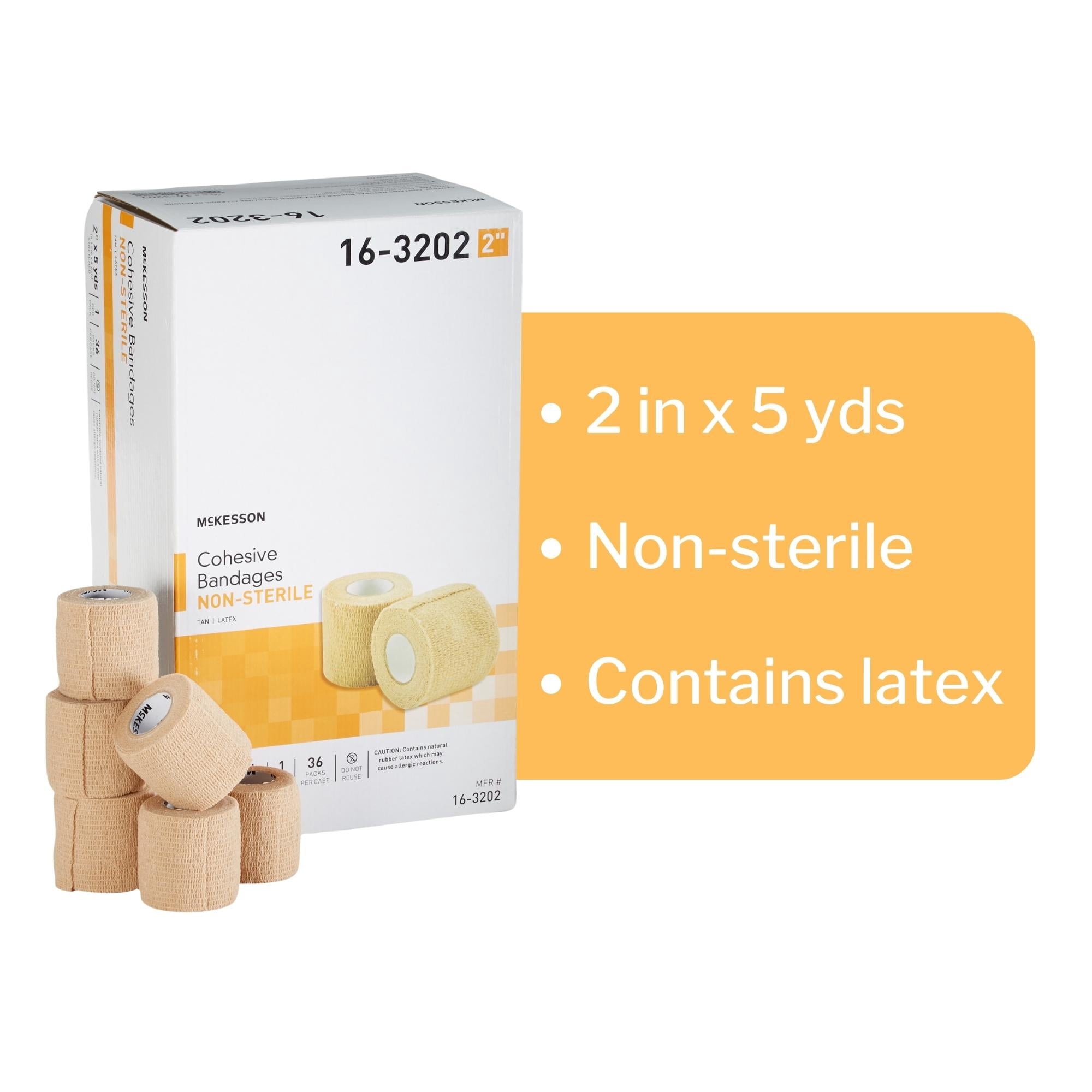 McKesson Cohesive Bandages, Self-Adherent Compression Wrap, 2 in x 5 yd, 1 Count, 36 Packs, 36 Total