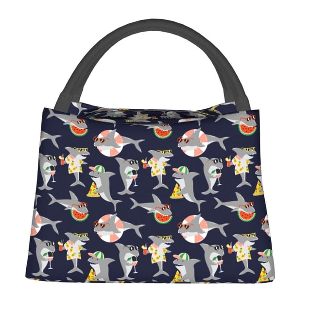 Fotbe Sharks In Sunglasses Bolsa Térmica Portátil con Estampado, Bolsa de Entrega de Alimentos Aislada, Bolsa Reutilizable de Gran Capacidad para Comidas y Supermercado
