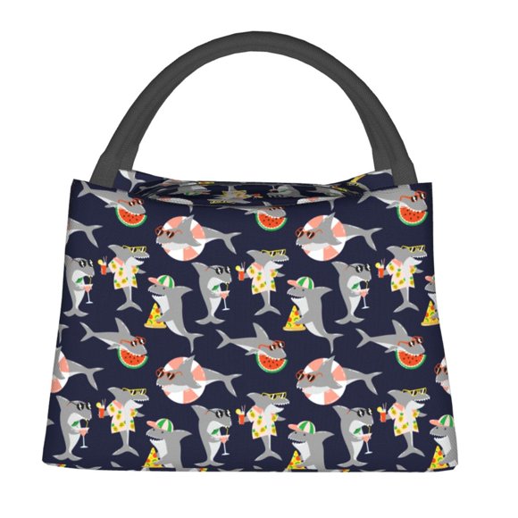 Easygdp Sharks In Sunglasses for Reusable Hand-held Crossbody Insulated Lunch Bag Office Work Trave Work