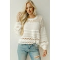 thumbnail image 5 of Timeless and Versatile: White Solid Color Pointelle Knit Sweater with Puff Sleeves - [ZhiHiMeRi] | (US 18-20)2XL,White, 5 of 7
