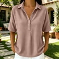 thumbnail image 4 of Iyufng Women Collared Waffle Knit Shirt Half Button Drop Shoulder Short Sleeve Loose Solid Casual Daily Blouse Top, 4 of 6