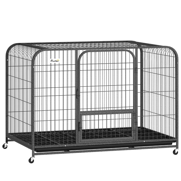 PawHut Heavy Duty Dog Crate, Large Dog Cage with Wheels and Tray