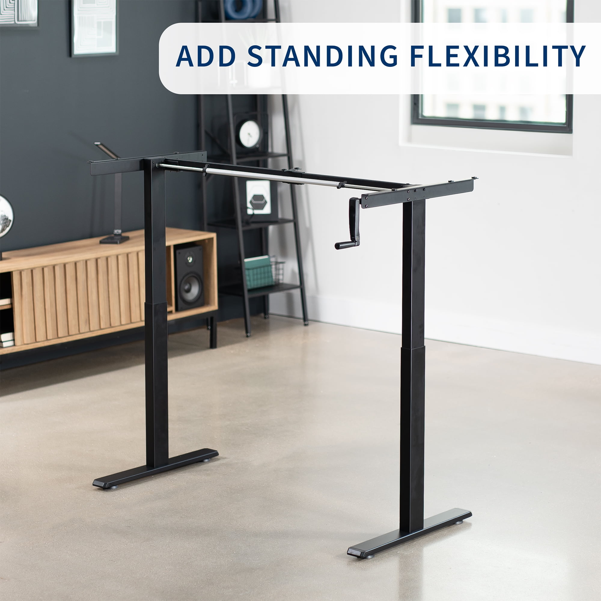 VIVO Black Manual Height Adjustable Stand Up Desk Frame Crank Ergonomic System