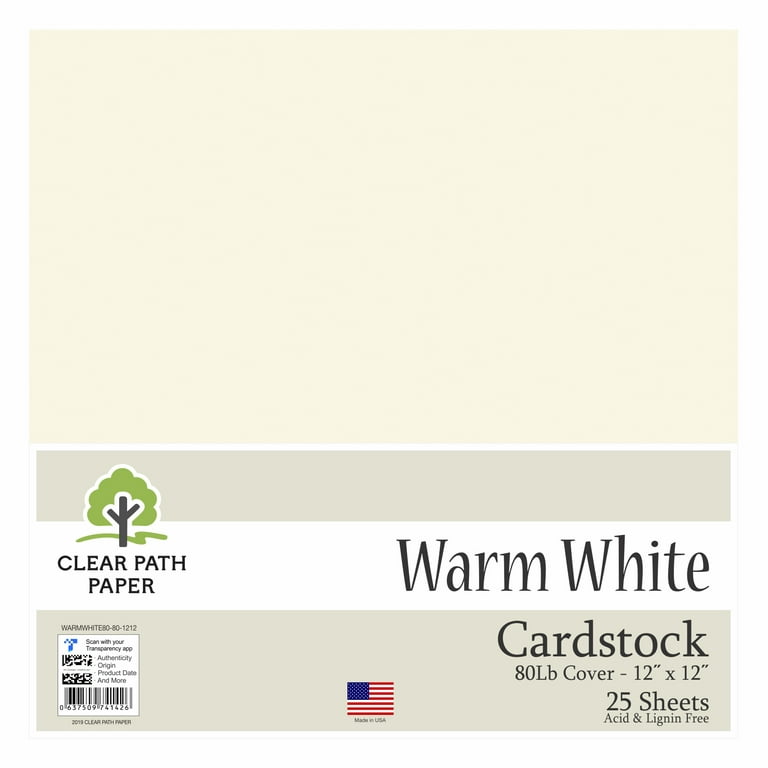Warm White Cardstock - 12 x 12 inch - 80Lb Cover - 25 Sheets - Clear Path  Paper