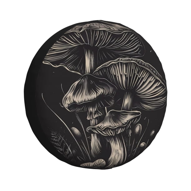 Balery Monochrome Mushroom Artwork Cubiertas para Neumáticos - Protector Resistente para Neumáticos de Camioneta, SUV, Remolque, Camper y RV-15 inch