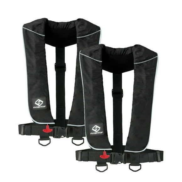 FLOATTOP Adult Universal Size 2pcs Black Inflatable Life Jacket with 33gram co2 Cylinder