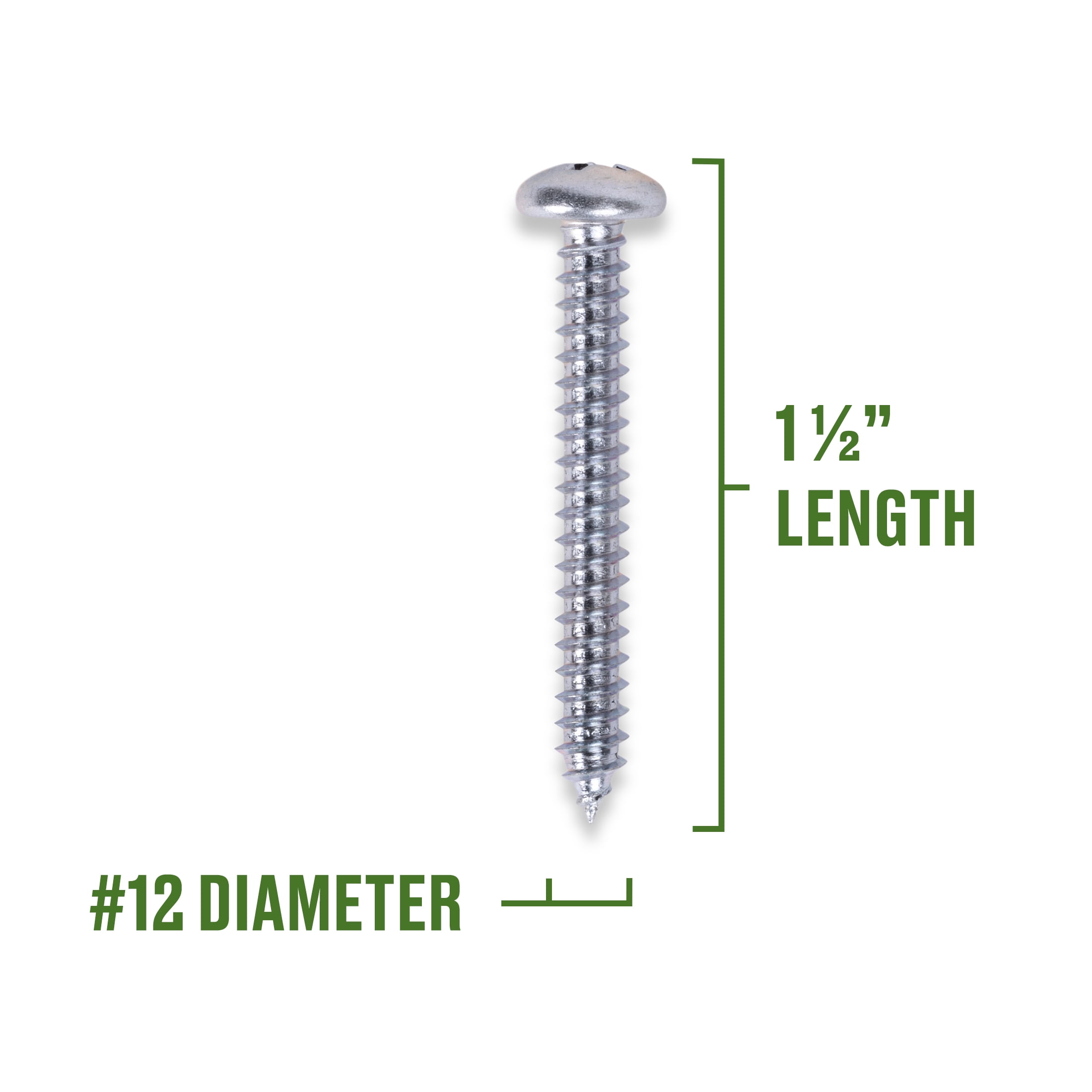 Hillman Sheet Metal Screws,#12 x 1-1/2", Steel, Zinc, Interior, Phillips, Silver, 9 pack
