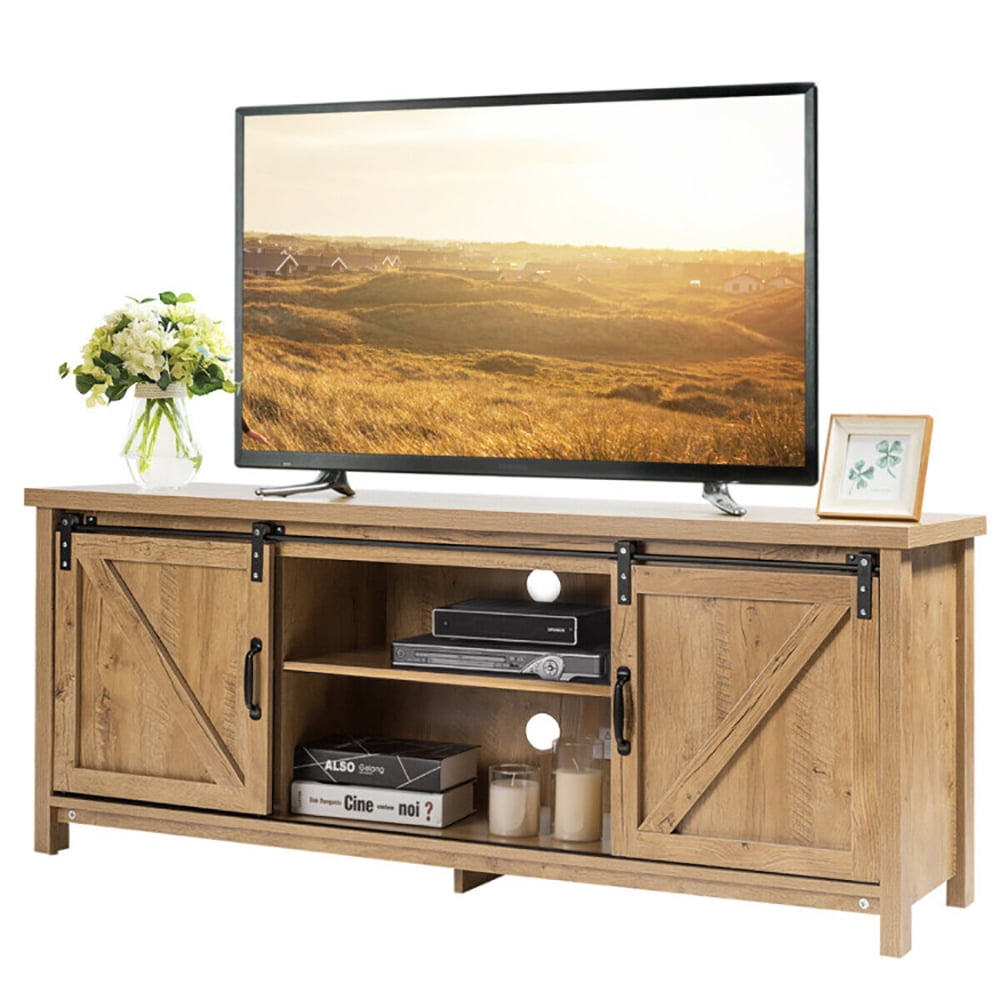 Finihen TV Stand, TV Cabinet, Media Center Console Cabinet with Sliding Barn Door, Media Entertainment Center with Storage, for Living Room, Bedroom, Natural