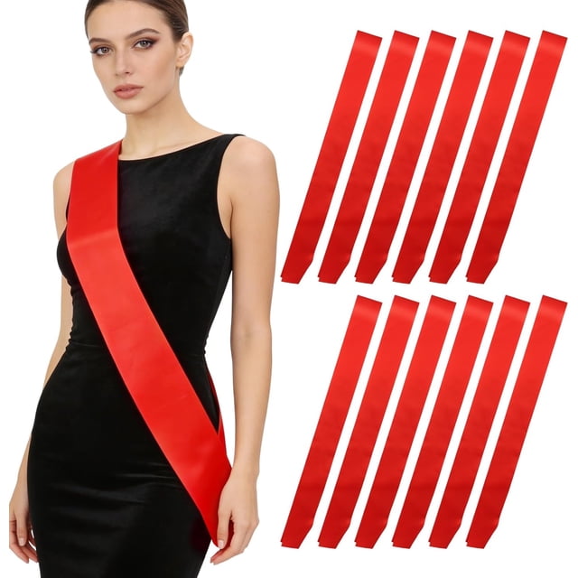 12 Pcs Châle Satin Vierge, Châles Simples, Châles Rouges pour Bricolage Beauté Concours Anniversaire Mariage Remise des Diplômes Retour à la Maison Beauté Reine Aînée Soirée Décorations Rouge