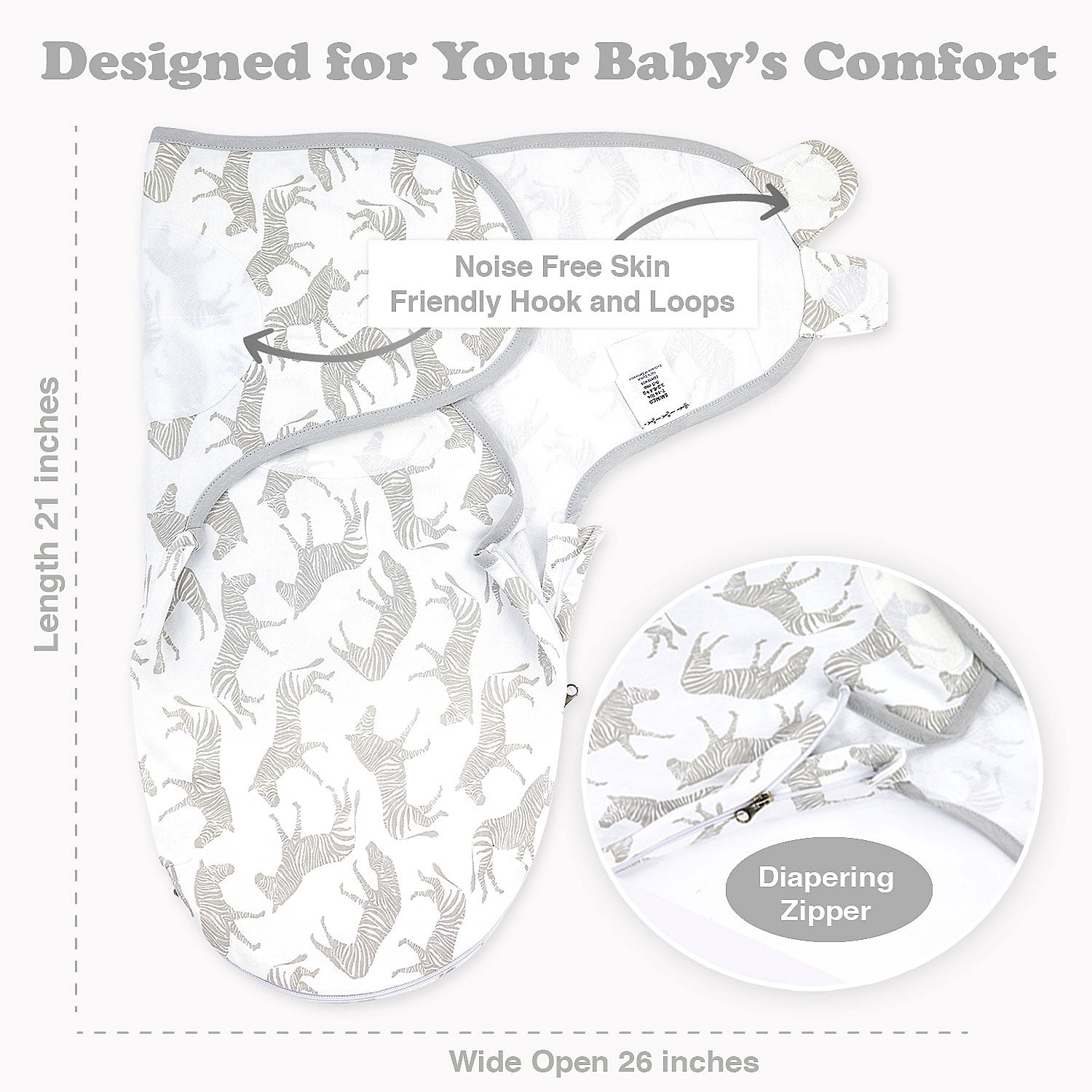 Bublo Baby Swaddle Blanket Boy Girl, 3 Pack Large Size Newborn Swaddles 0-3 Month, Infant Zipper Swaddling Sleep Sack, Grey