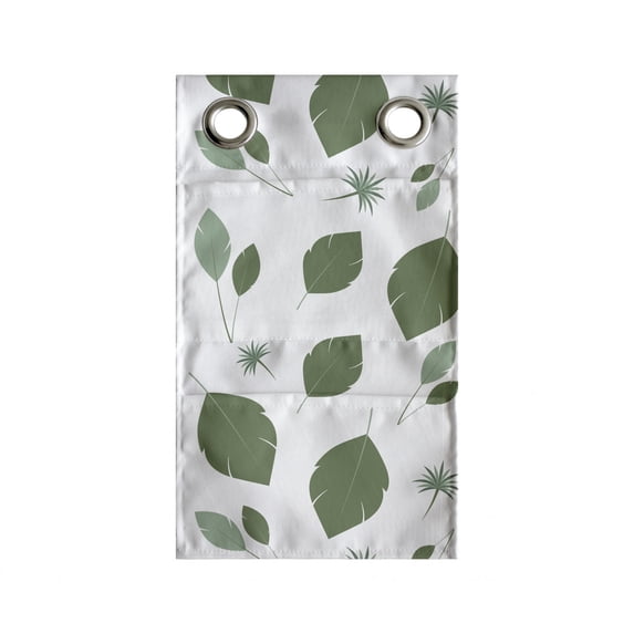 Leaves Hanging Pocket Organizer, Silhouettes of Nature Themed Simplistic Flitting Leaf Garden Art Composition, Printed Polyester Storage Bag with Pockets, 9" x 27", Green and White