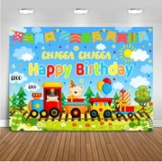 Train Happy Birthday Backdrop Train Party Decorations Banner for Boy Girl Kid Train Birthday Party Supplies Chugga Chugga Happy Second Birthday Banner Party Supplies Decorations