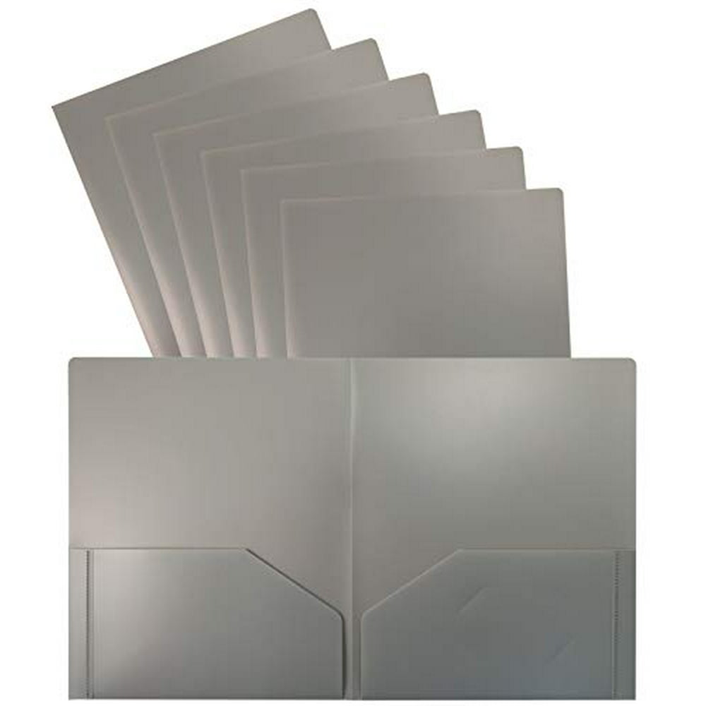 Heavyweight Gray Plastic 2 Pocket Portfolio Folder, 24 Pack, Letter