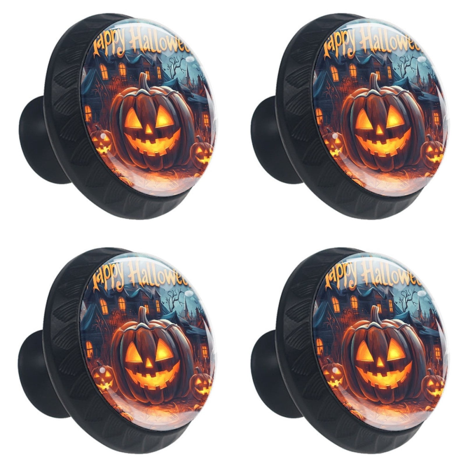 4 Pcs Happy Halloween Knobs for Kitchen Cabinet Cupboard Dresser Bookcase Drawer Pulls Handles Round Home Decor
