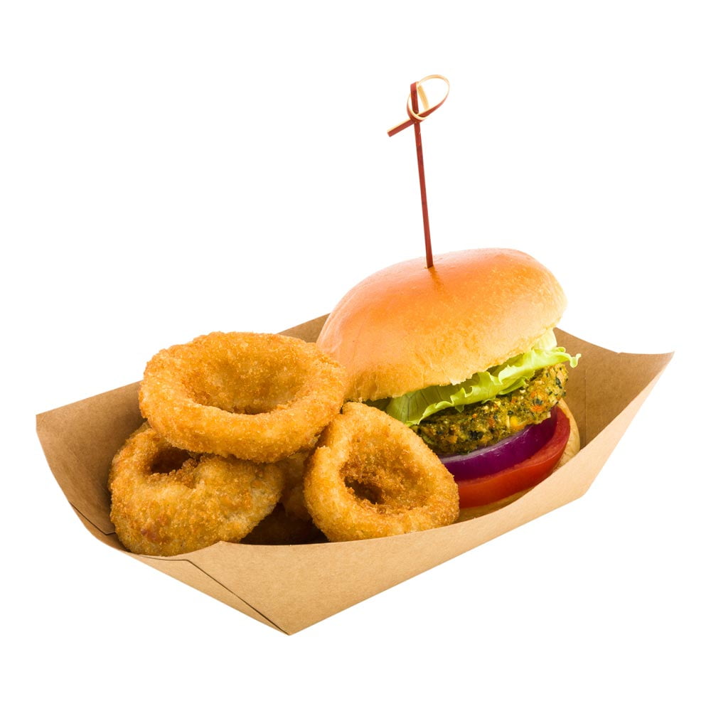 Paper Food Tray, Disposable Food Tray, Food Boat 5.4" Kraft Brown