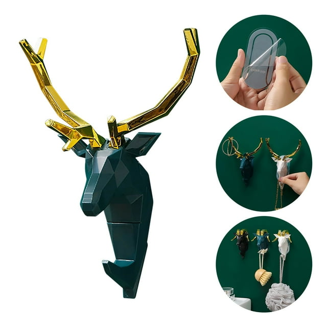 Teissuly Creative Antler Home Decoration Resin Hook Wallhook for Key Personality Animal Deer Head Free Punch Towels Wall Hook Teissuly WER202311272738