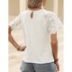 thumbnail image 2 of Camiseta de mujer Cuello redondo Manga corta Color puro Costuras de encaje para viajes al aire libre Blanco M, 2 of 8