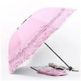 thumbnail image 2 of Women Sun Umbrella Cute Exquisite European Portable Waterproof Girls Ladies Triple Folding Umbrellas Sunscreen Pink, 2 of 7