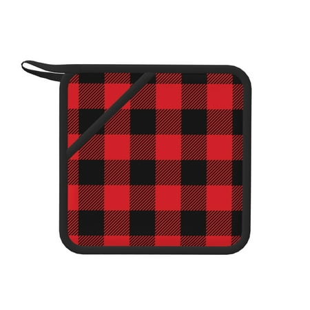 

1 Pc Silicone Anti-Hot Hot Pads Oven Mitts Heat Resistant Pot Holders With Pockets Non Slip Oven Glove Potholder For Kitchen Cooking Bbq Baking 7.1in Red Black Tartan Plaid Abstract