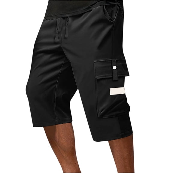Inglocry Cargo Shorts for Men Stretch Waist Below The Knee Long Shorts Waterproof Relaxed Fit Hiking Capri Short Mulit Pockets Black M