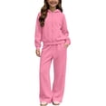 thumbnail image 3 of Sakuulaan Girls 2‑Piece Fleece Tracksuit Set, Full‑Zip Hooded Jacket & Relaxed Pants, Warm Polyester Casual Outfit for Kids 5‑14 Years, 3 of 8