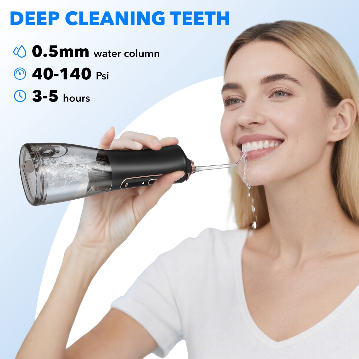 Cshidworld Water Flosser, Cordless Water Teeth Cleaner Picks, 300ml Water Dental Flossers Rechargeable Oral Irrigator with 5 Modes 8 Jet Tips IPX7 Waterproof for Home Travel