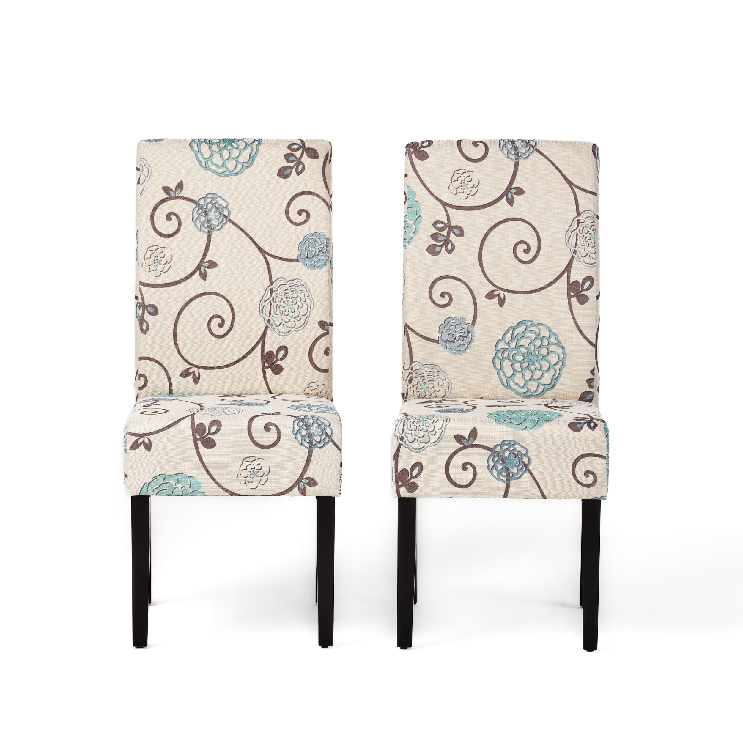 Noble House Peggy Indoor Contemporary Fabric Dining Chair, Set of 2, Light Beige, Blue Floral