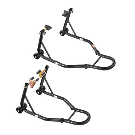 Motorcycle Front Rear Combo Stand Lift, 1100lbs Capacity - Front Wheel Dual-Fork Stand & Rear U L Fork Swingarm Spool Stand - Fits Most Yamaha, Honda, Kawasaki, Suzuki Motorcycles, Black