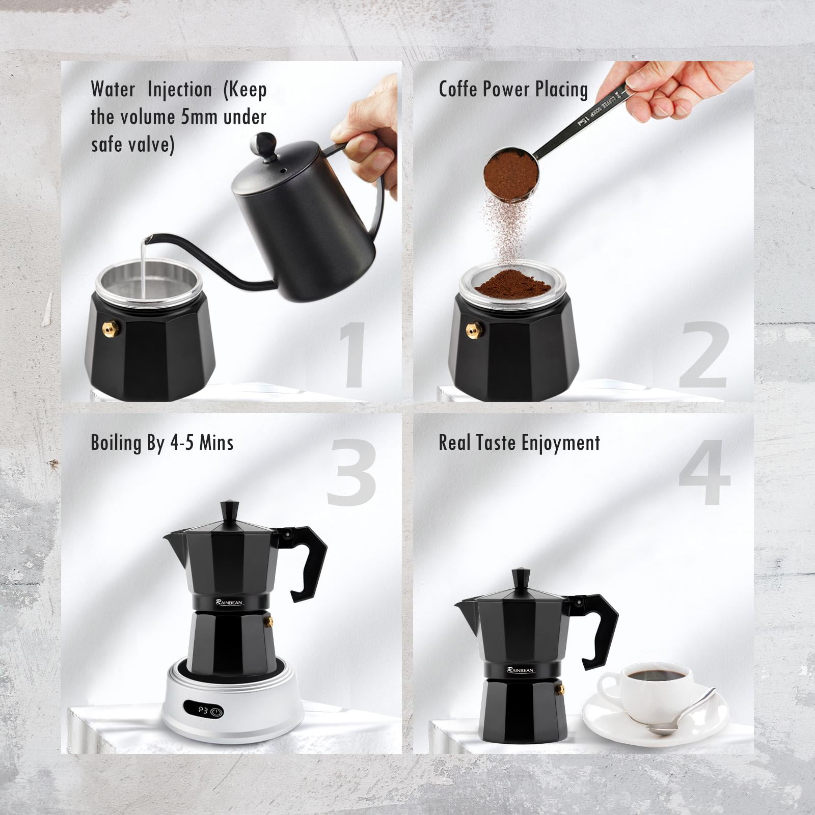 BRAGUE Coffee Makers Italian Coffee Percolator Stovetop For Espresso, 3 Cup  Aluminum Coffee Moka Pot, Moka Coffee Pot With Wooden Handle (Color 