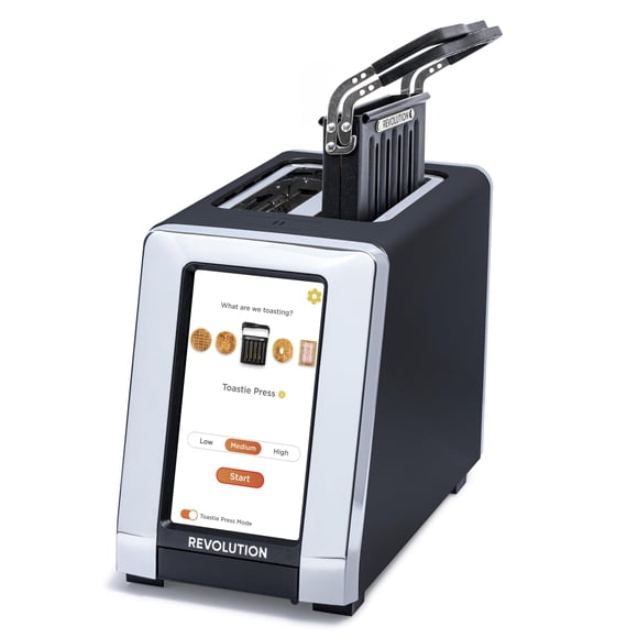 Revolution Toaster Bundle: tostador R180 Connect S + Toastie Press – visualización táctil inteligente, ranura ancha de 2 rebanadas, tecnología InstaGLO – Pan tostado, panecillos, gofres, magdalenas,