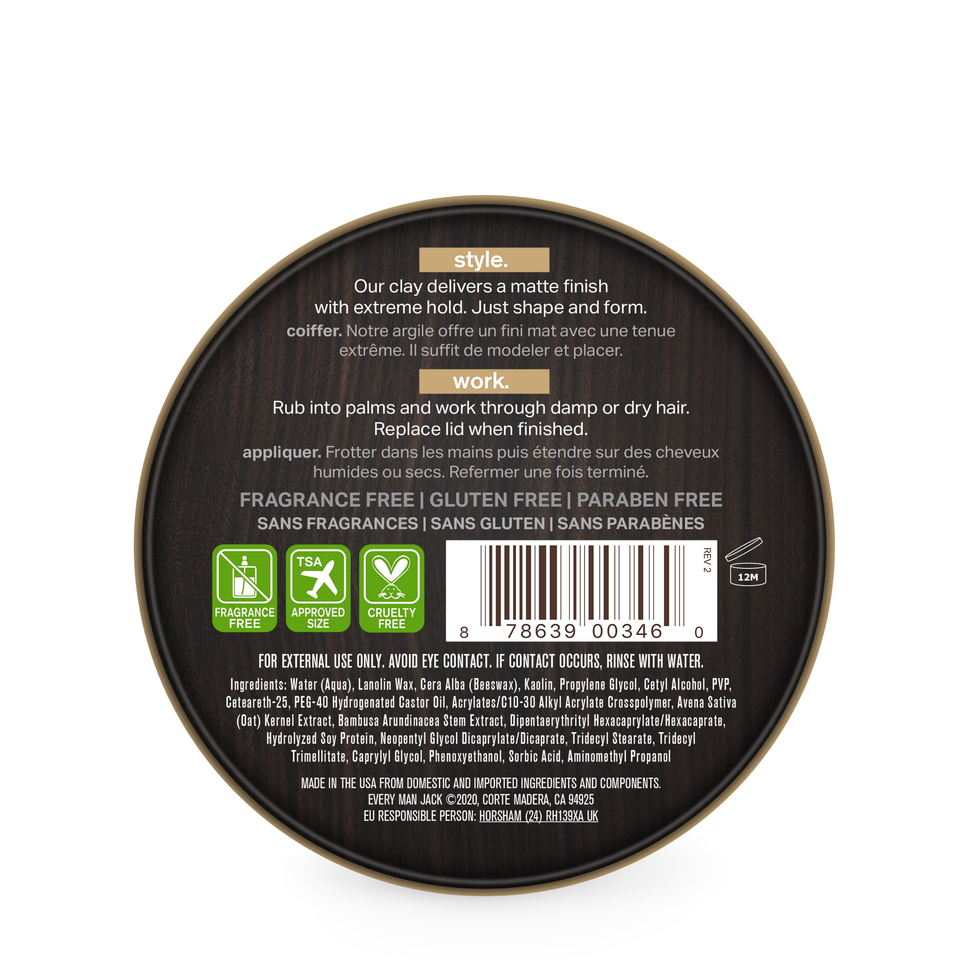 Every Man Jack Matte Finish Hair Styling Clay for Men, Naturally Derived, 3.4 oz