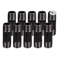 1/2 x 3.5 Inch Black Steel Pipe (10-Pack), Heavy Duty Industrial Malleable Iron Pipes, Pre Cut Threaded Nipple Great For All DIY Furniture And Black Pipe Shelving