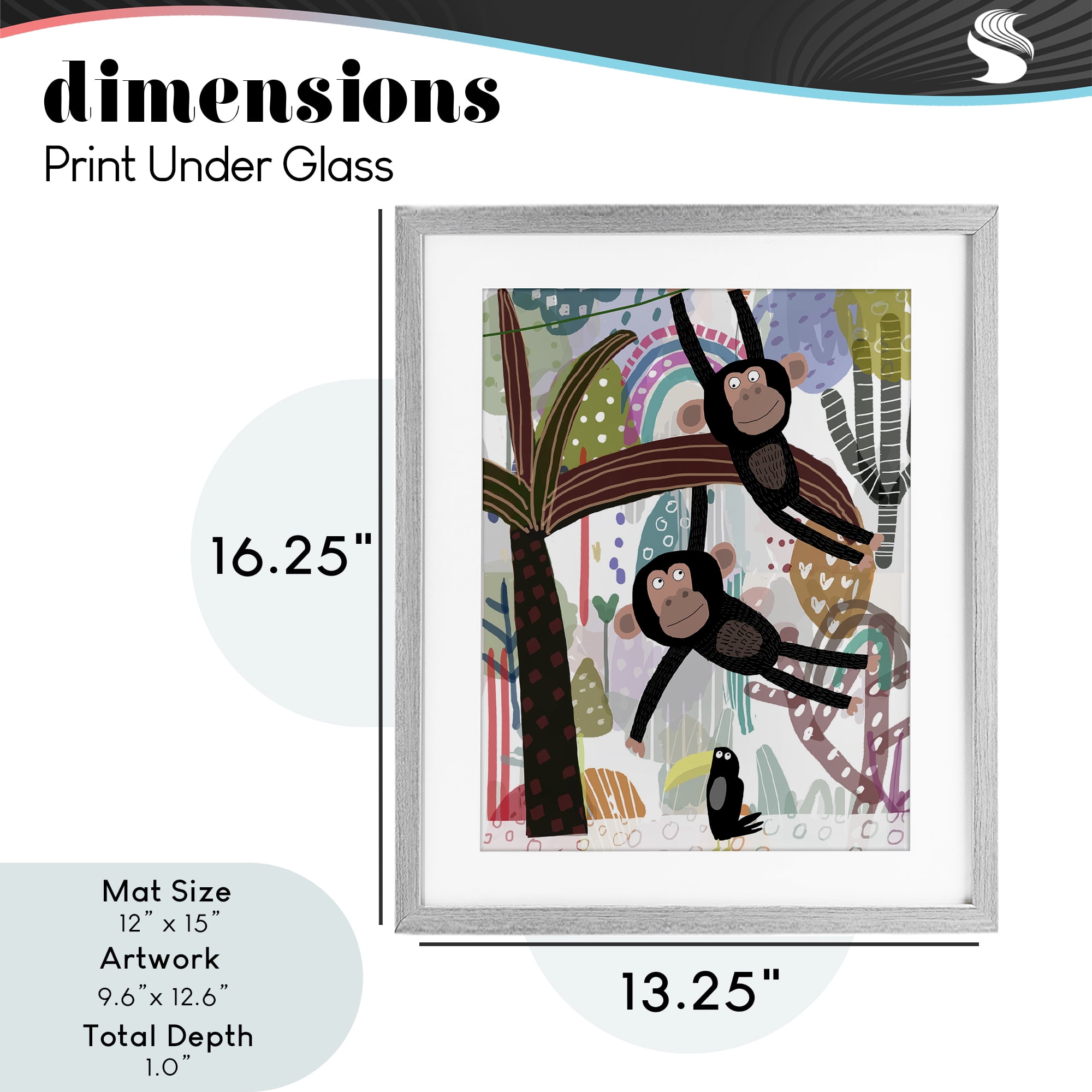 Exotic Monkey & Toucan Gray Framed Print Under Glass, design by Carla Daly