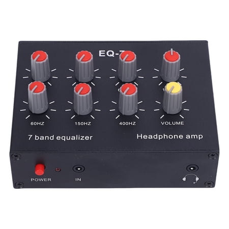 NFTIGB 7 Band EQ Equalizer, 2 Channel Digital Sound Equalizer Audio Component System, 12dB Hi Low Adjustment with RCA 3.5mm Plug, Aluminum Alloy Shell DC 5-12V for Home Studio (7.08 in / 18 cm)