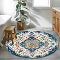 thumbnail image 4 of 3.3Ft Round Rug, Navy Blue Yellow Non-Skid Rubber Backing Large Area Rugs - Living Room Bedroom Home Office, Boho Southwestern Ethnic Mexican Flowers Indoor Floor Mat Carpets Washable Rug, 4 of 9