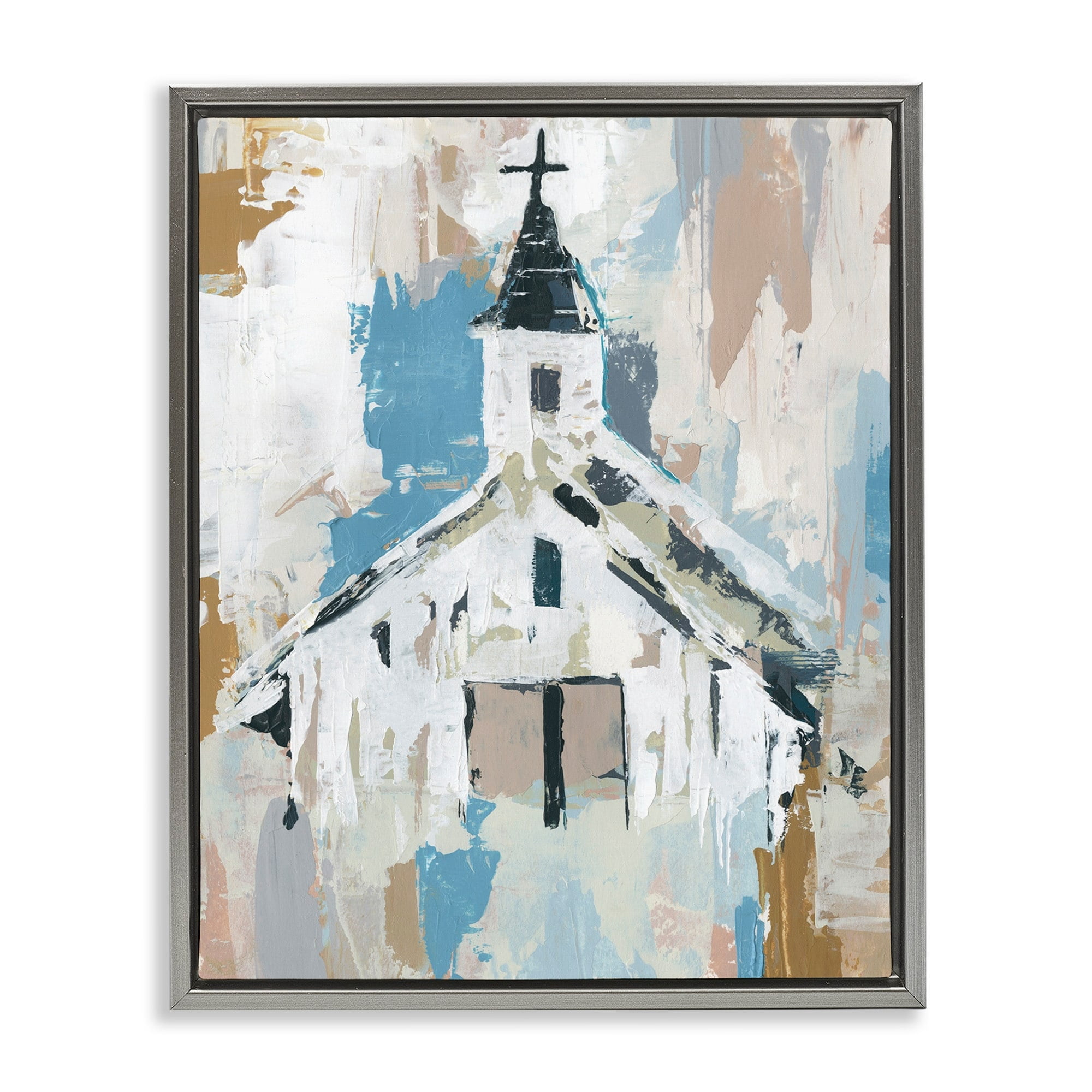 Stupell Industries Distressed Country Church House Abstract Pattern Luster Gray Framed Floating Canvas Wall Art, 16x20, by Annie Warren