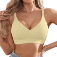 thumbnail image 2 of IQOGKRN Women Seamless Wireless V Neck Everyday Bra Stretch Soft Padded Bralette Anti-Slip Strap Anti-Sagging Support Lingerie Light Yellow S, 2 of 5