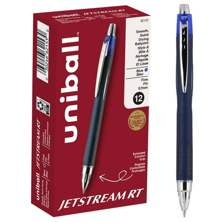 uniball Jetstream Retractable Ballpoint Pens, Fine Point (0.7mm), Blue Ink, 12 Count