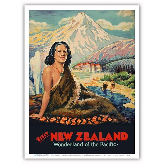 New Zealand - Wonderland of the Pacific - Château Tongariro - Vintage Travel Poster by Carl Thorwald Laugesen c.1935 - Master Art Print (Unframed) 9in x 12in