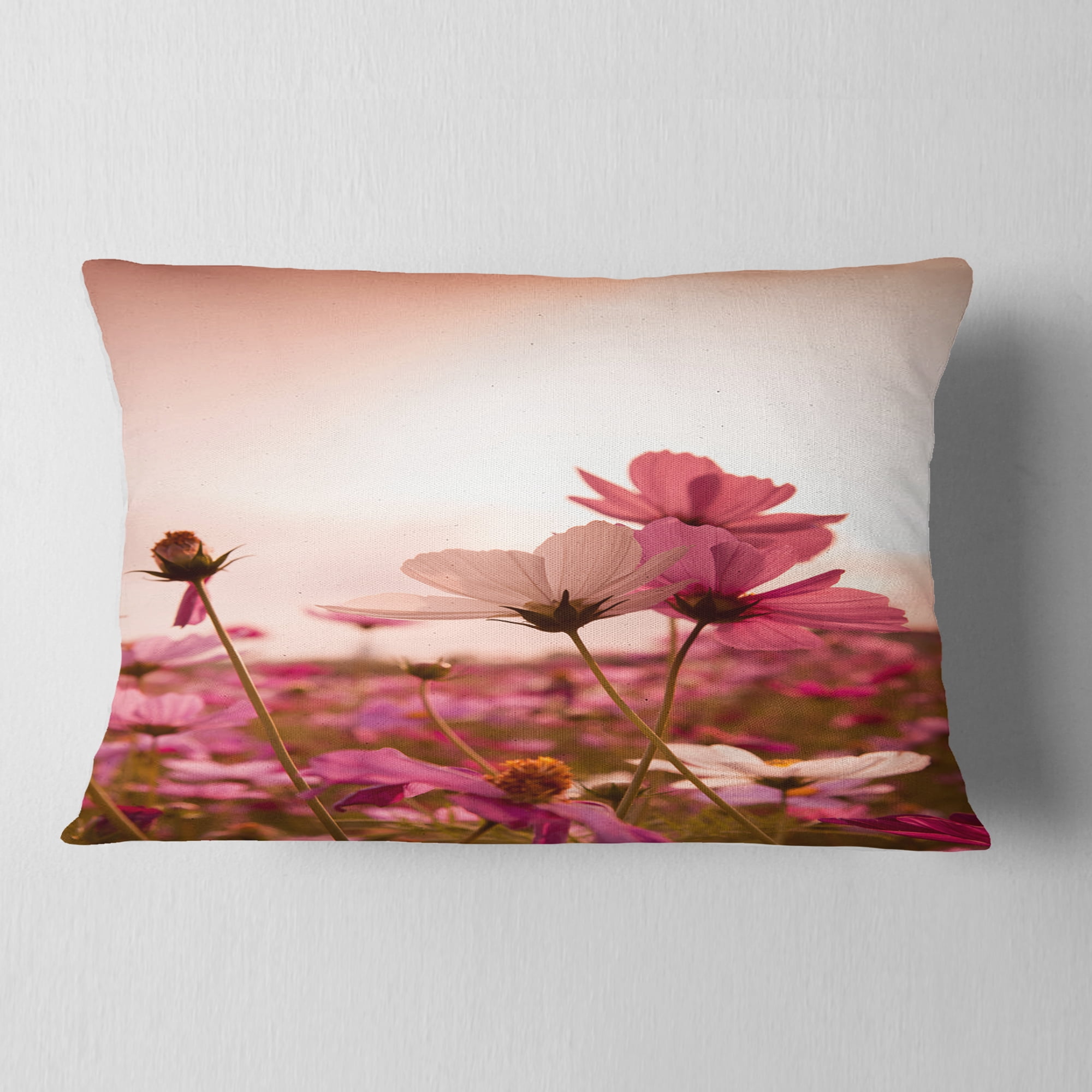 Designart Meadow with Beautiful Cosmos Flowers - Floral Throw Pillow - 12x20