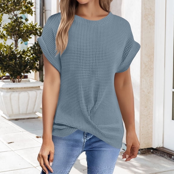 Blue T Shirts for Womens T Shirts Solid Batwing Sleeve Wrap Tee Casual Tshirt Trendy Tee Tops Fashion Clothing