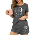 thumbnail image 2 of Feancey Pj 2 Piece Sets for Women Halloween Black Cat Print Cute Shorts Set Cozy Soft Short Sleeve Sleepwear Loungewear Outfits Gray L, 2 of 7